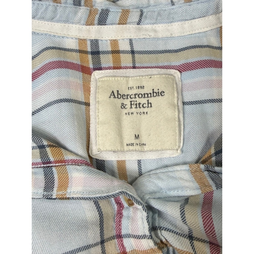 Abercrombie & Fitch Plaid Button Down Women M Blue Viscose Coastal Preppy Fall - Picture 3 of 7